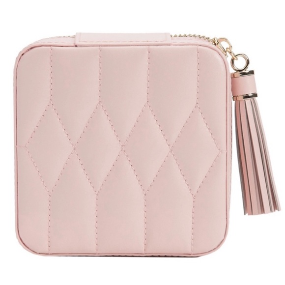 WOLF • Caroline Pink Rose Quartz Quilted Leather Travel Jewelry Case - Picture 5 of 16